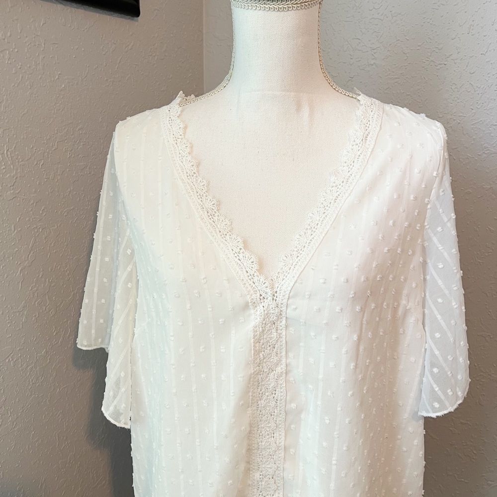 SHEIN White Lace Blouse Top Size Large - Picture 2 of 3